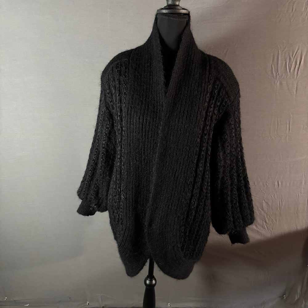 Career‎ Franklin Black Mohair Wool Blend Cardigan Sweater Size L *Flaw